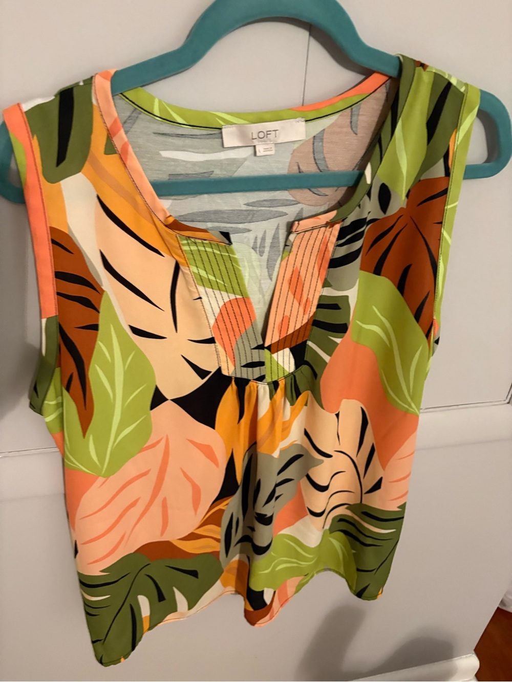 LOFT Sleeveless Tropical Print Tank - Peach & Green